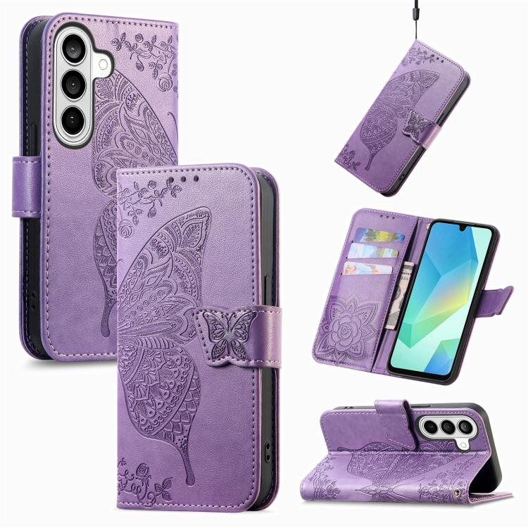 For Samsung Galaxy S26 5G Butterfly Love Flower Embossed Leather Phone Case(Light Purple)