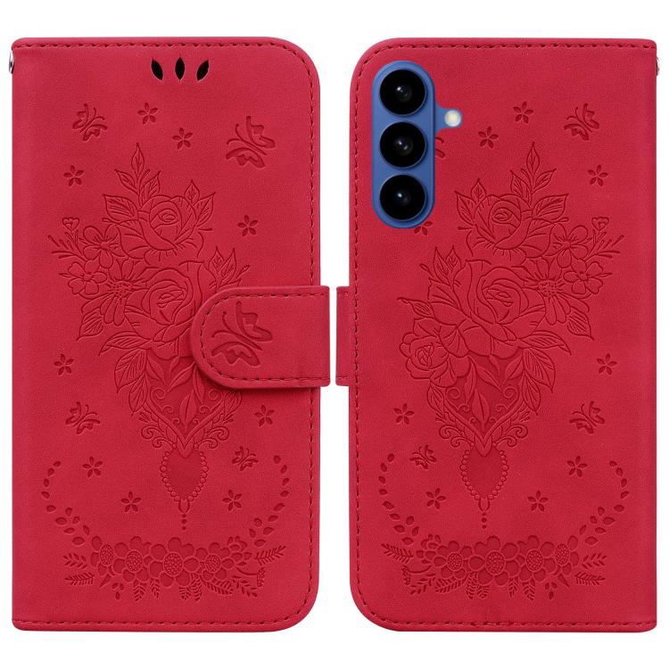 For Samsung Galaxy S26 5G Butterfly Rose Embossed Leather Phone Case(Red)