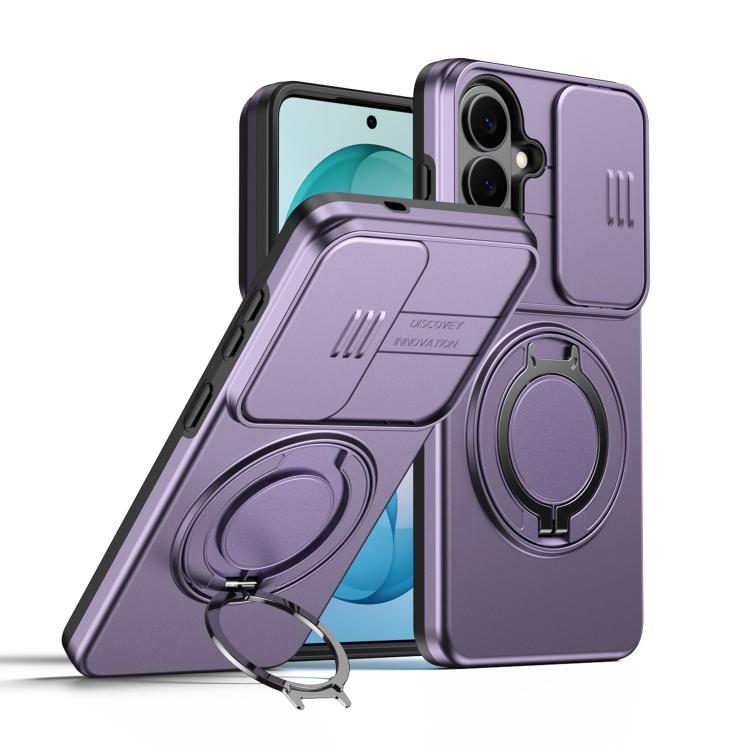 For Samsung Galaxy S26 5G Camera Sliding Shield Magnetic Rotation Holder Phone Case(Purple)