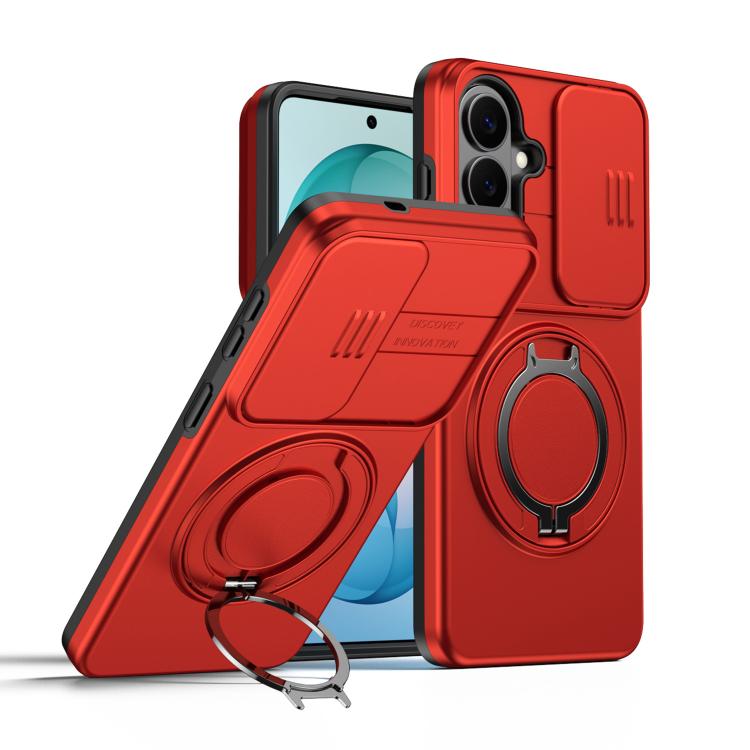 For Samsung Galaxy S26 5G Camera Sliding Shield Magnetic Rotation Holder Phone Case(Red)