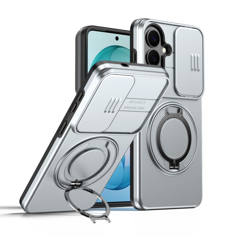 For Samsung Galaxy S26 5G Camera Sliding Shield Magnetic Rotation Holder Phone Case(Silver)