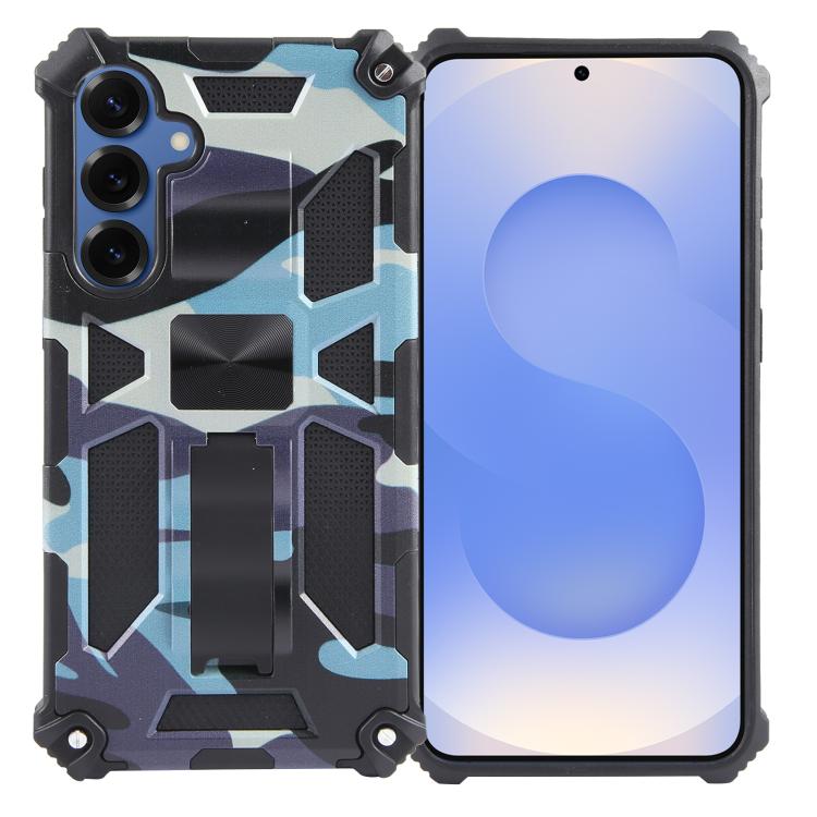 For Samsung Galaxy S26 5G Camouflage Armor Kickstand TPU + PC Magnetic Phone Case(Light Blue)