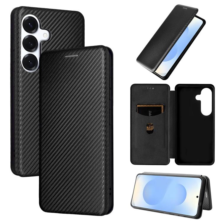 For Samsung Galaxy S26 5G Carbon Fiber Texture Flip Leather Phone Case(Black)