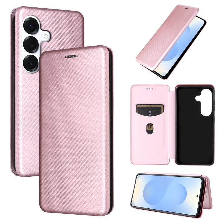 For Samsung Galaxy S26 5G Carbon Fiber Texture Flip Leather Phone Case(Pink)