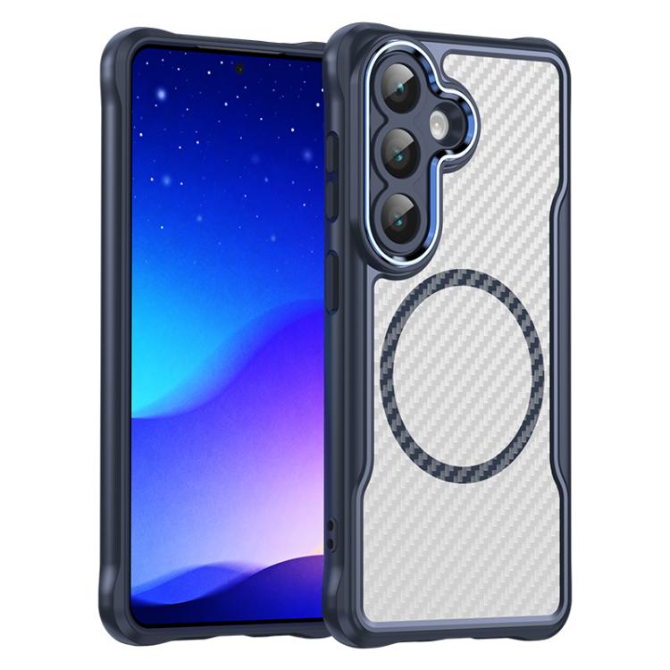 For Samsung Galaxy S26 5G Carbon Fiber Texture MagSafe Translucent Phone Case(Blue)