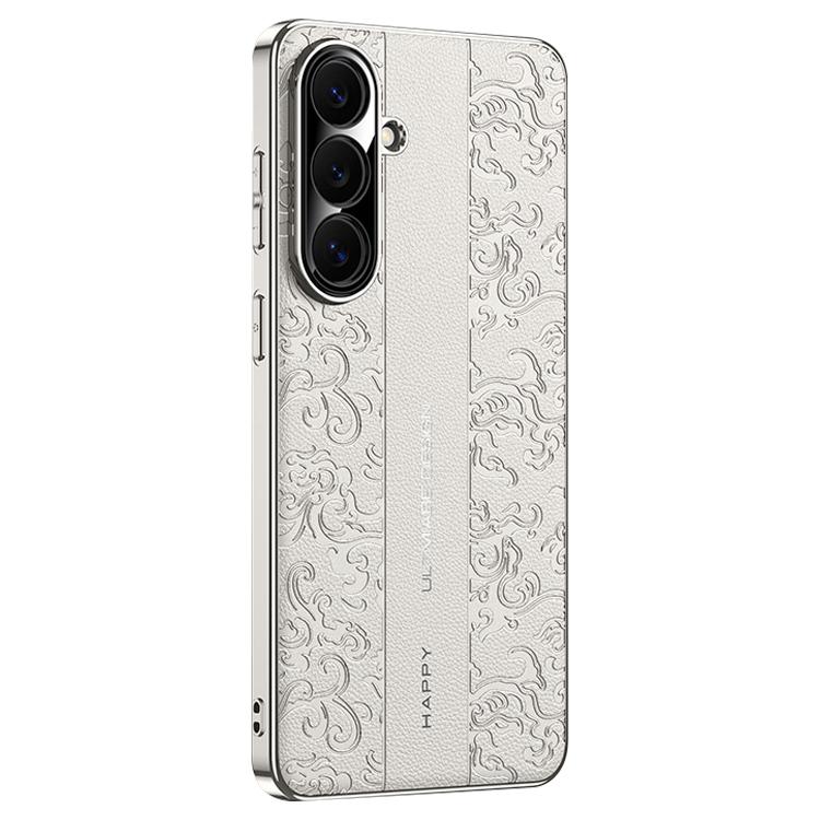 For Samsung Galaxy S26 5G Cloud Dragon Pattern Plain Leather PC Phone Case(White)