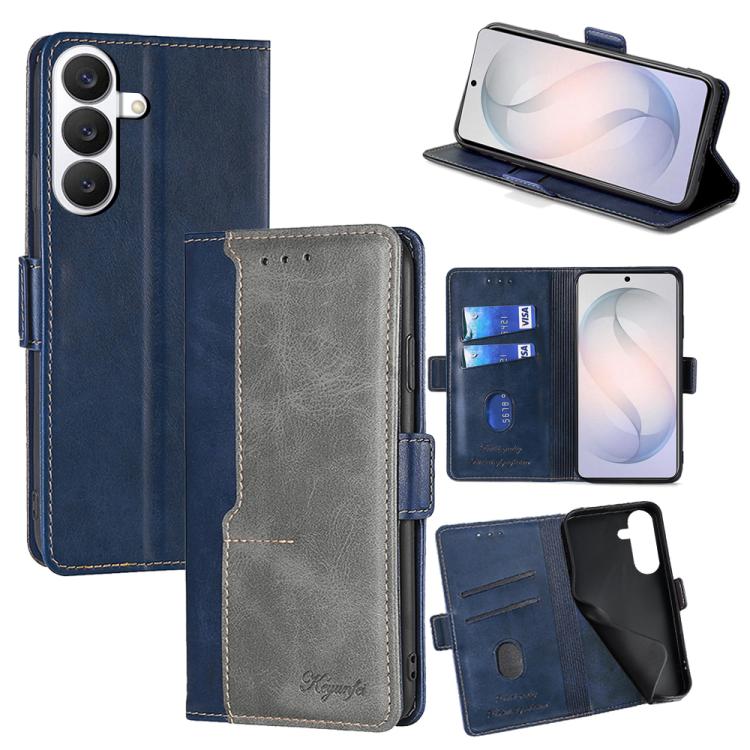 For Samsung Galaxy S26 5G Contrast Color Side Buckle Leather Phone Case(Blue + Grey)