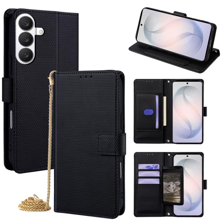 For Samsung Galaxy S26 5G Crossbody Chain Triangle Leather Phone Case(Black)
