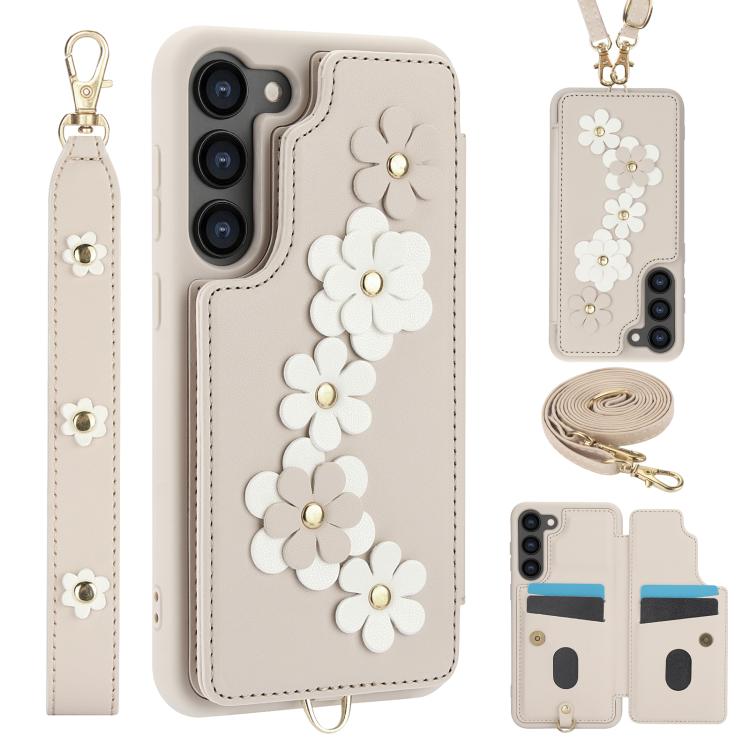 For Samsung Galaxy S26 5G Crossbody Flower Pattern Leather Phone Case(White)