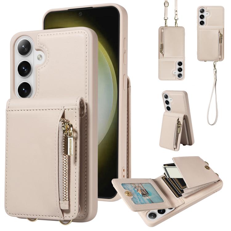 For Samsung Galaxy S26 5G Crossbody Lanyard Zipper Wallet Leather Phone Case(Beige)