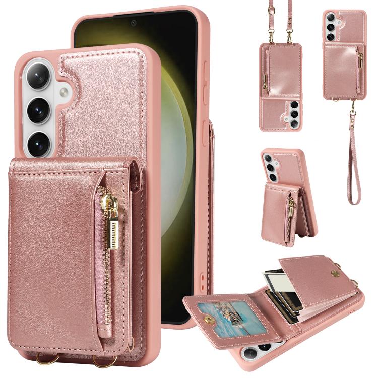 For Samsung Galaxy S26 5G Crossbody Lanyard Zipper Wallet Leather Phone Case(Rose Gold)