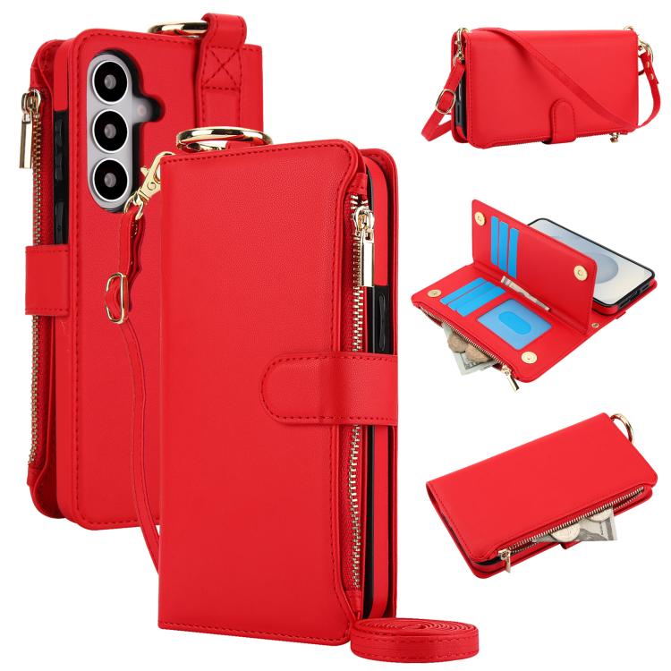 For Samsung Galaxy S26 5G Crossbody Ring Multifunctional Wallet Leather Phone Case(Red)