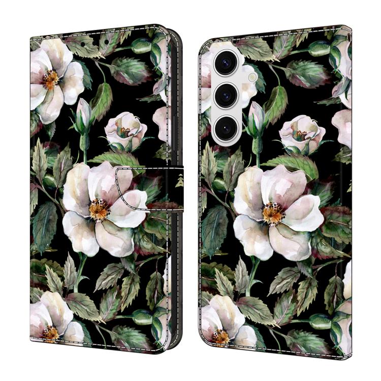 For Samsung Galaxy S26 5G Crystal-Like Painted Vegan Leather Phone Case(Big Flower)
