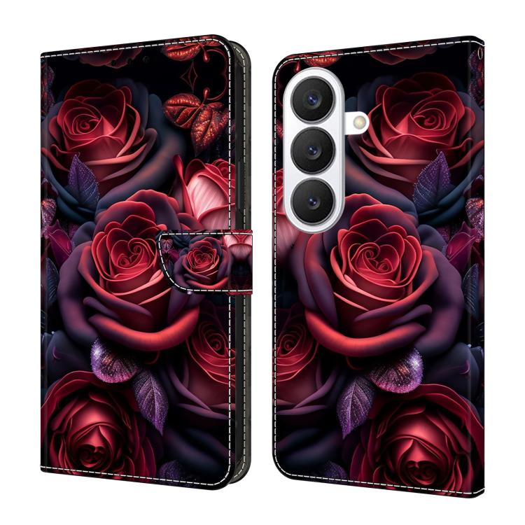 For Samsung Galaxy S26 5G Crystal-Like Painted Vegan Leather Phone Case(Black Rose)