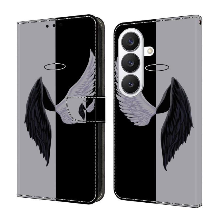 For Samsung Galaxy S26 5G Crystal-Like Painted Vegan Leather Phone Case(Black White Wings)