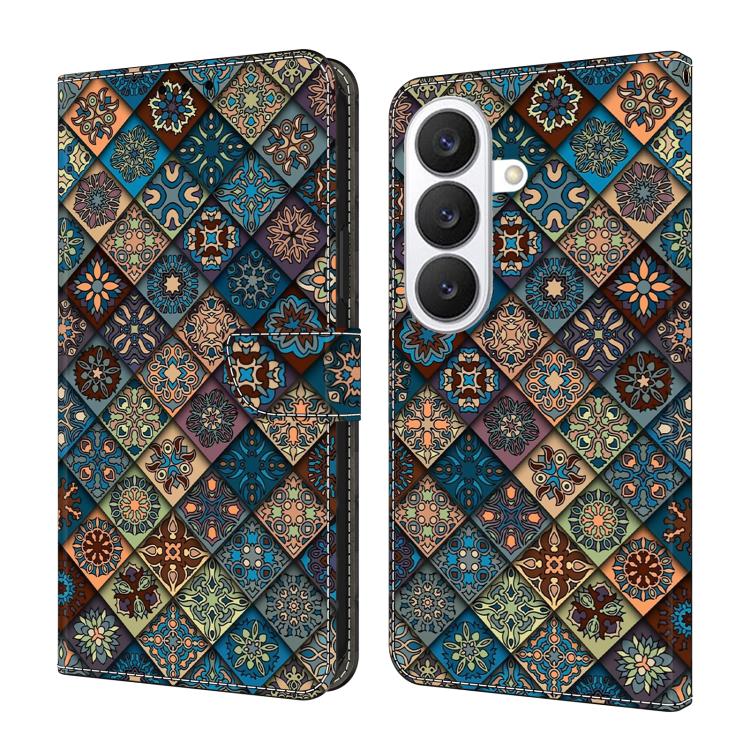 For Samsung Galaxy S26 5G Crystal-Like Painted Vegan Leather Phone Case(Blue Flower)