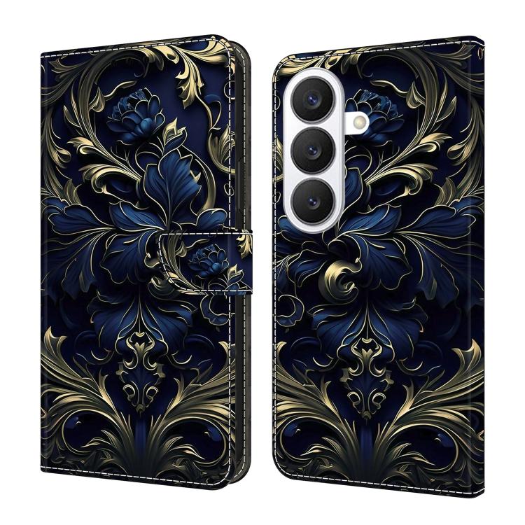For Samsung Galaxy S26 5G Crystal-Like Painted Vegan Leather Phone Case(Blue Flower)