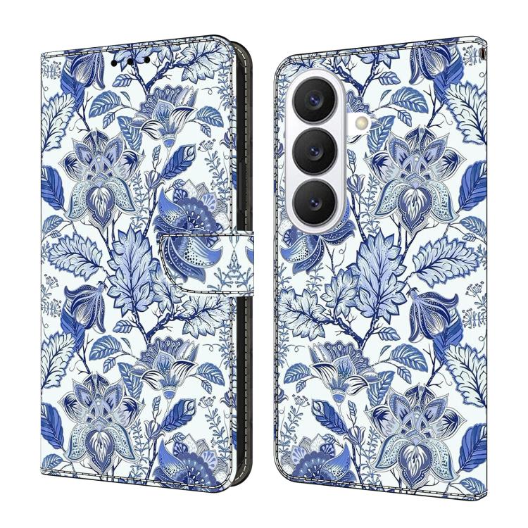 For Samsung Galaxy S26 5G Crystal-Like Painted Vegan Leather Phone Case(Cluster of Blue Flowers)