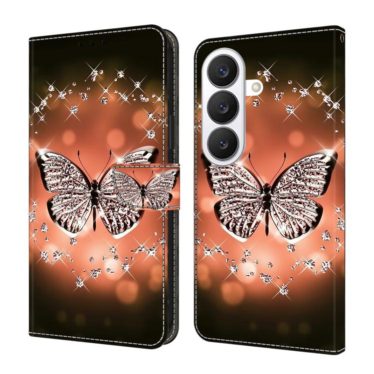 For Samsung Galaxy S26 5G Crystal-Like Painted Vegan Leather Phone Case(Crystal Butterfly)