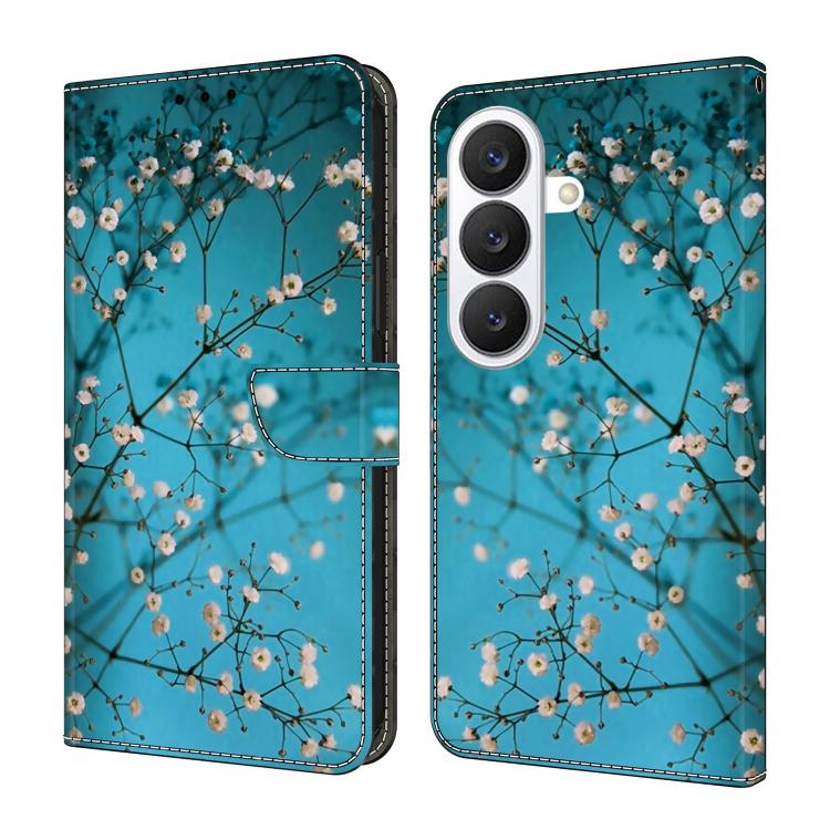 For Samsung Galaxy S26 5G Crystal-Like Painted Vegan Leather Phone Case(Flower Branch)