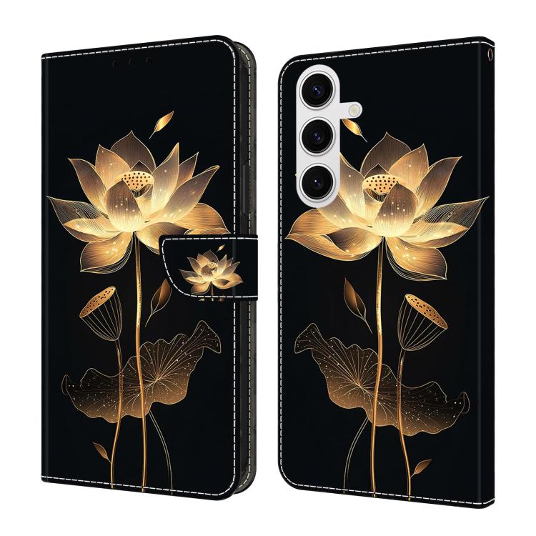 For Samsung Galaxy S26 5G Crystal-Like Painted Vegan Leather Phone Case(Golden Thread Lotus)