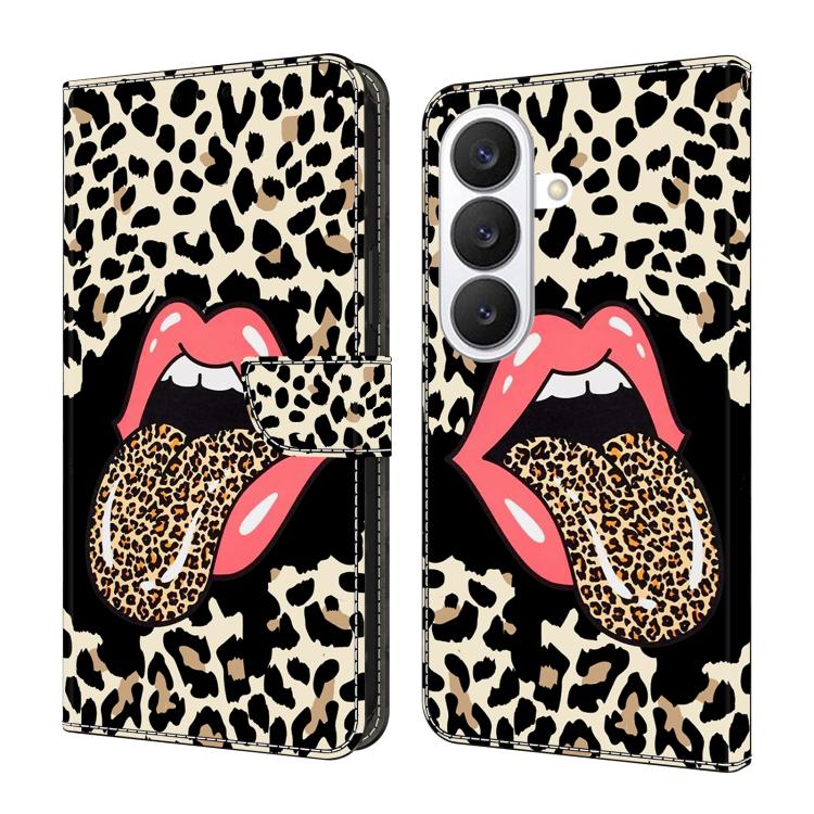 For Samsung Galaxy S26 5G Crystal-Like Painted Vegan Leather Phone Case(Leopard-print Tongue)