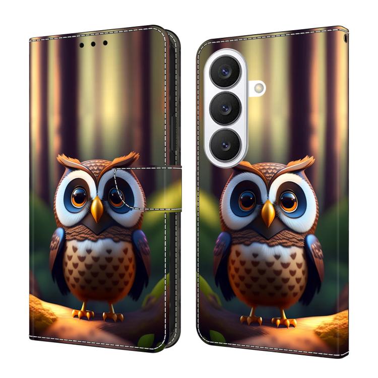For Samsung Galaxy S26 5G Crystal-Like Painted Vegan Leather Phone Case(Little Brown Owl)