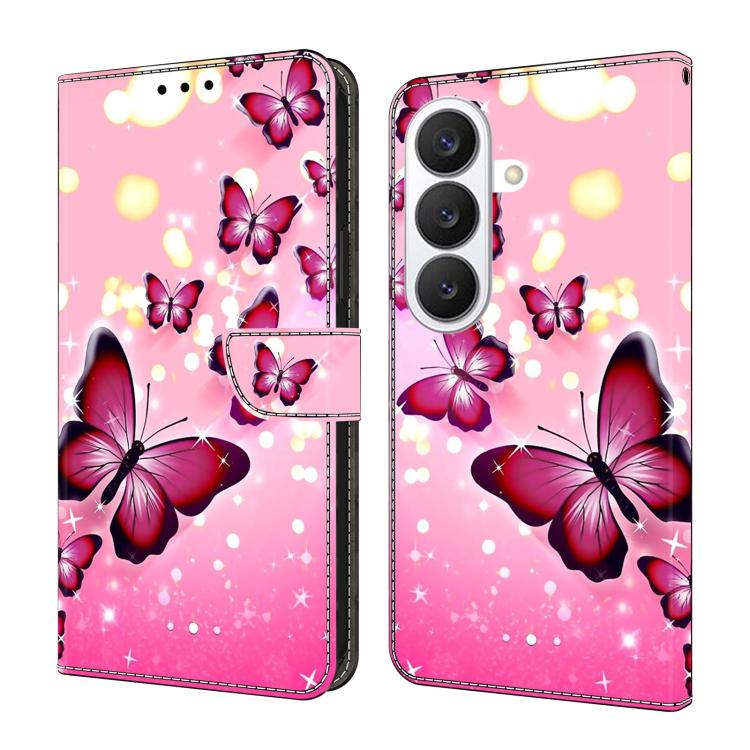 For Samsung Galaxy S26 5G Crystal-Like Painted Vegan Leather Phone Case(Pink Butterfly)