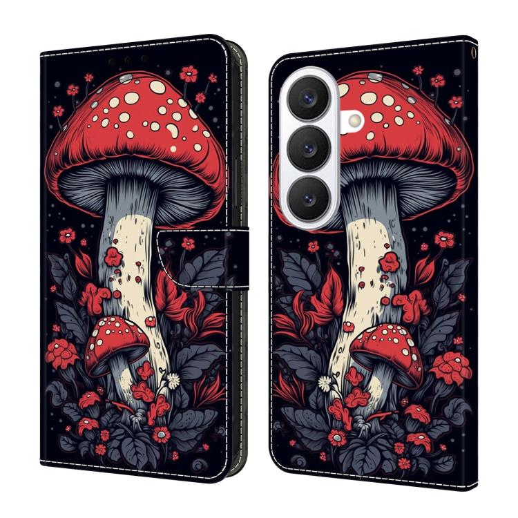 For Samsung Galaxy S26 5G Crystal-Like Painted Vegan Leather Phone Case(Red Mushroom)