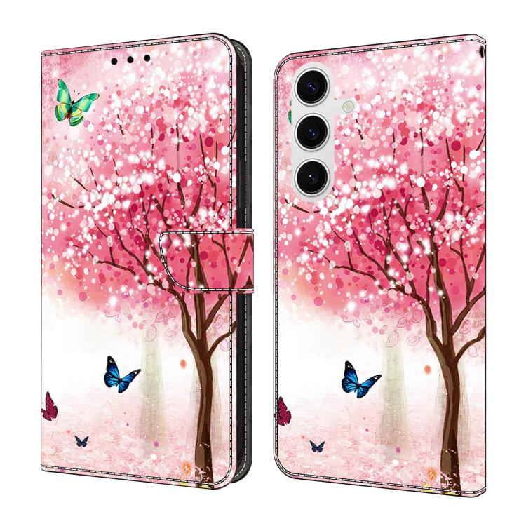 For Samsung Galaxy S26 5G Crystal-Like Painted Vegan Leather Phone Case(Sakura Butterfly)