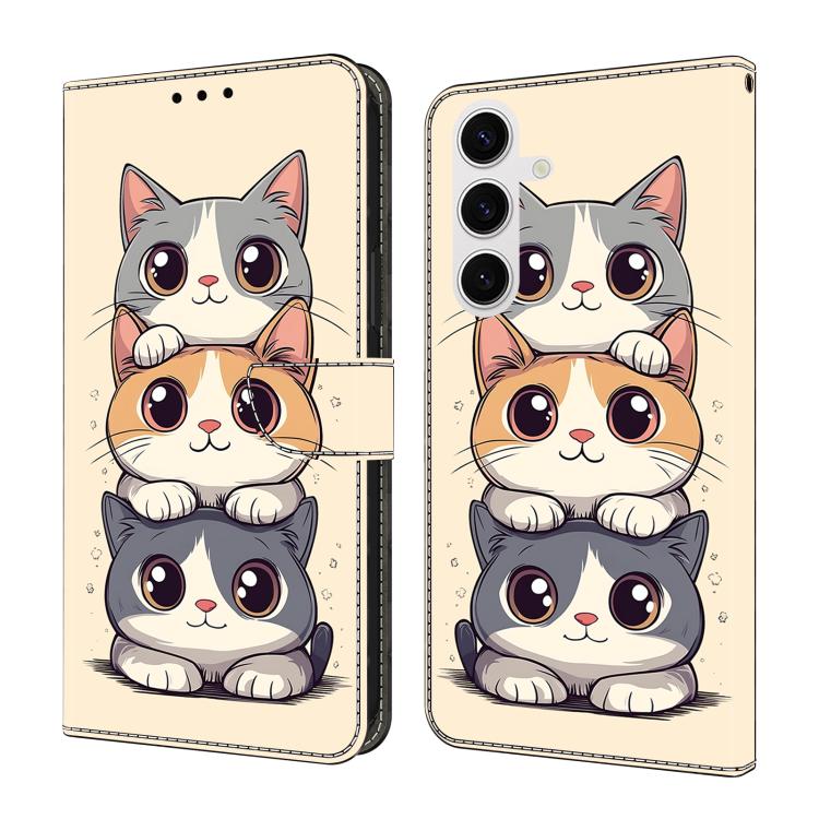 For Samsung Galaxy S26 5G Crystal-Like Painted Vegan Leather Phone Case(Stacking Cats)