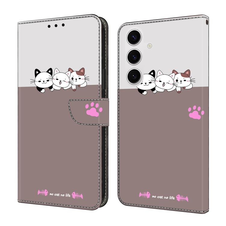 For Samsung Galaxy S26 5G Crystal-Like Painted Vegan Leather Phone Case(Three Cats)
