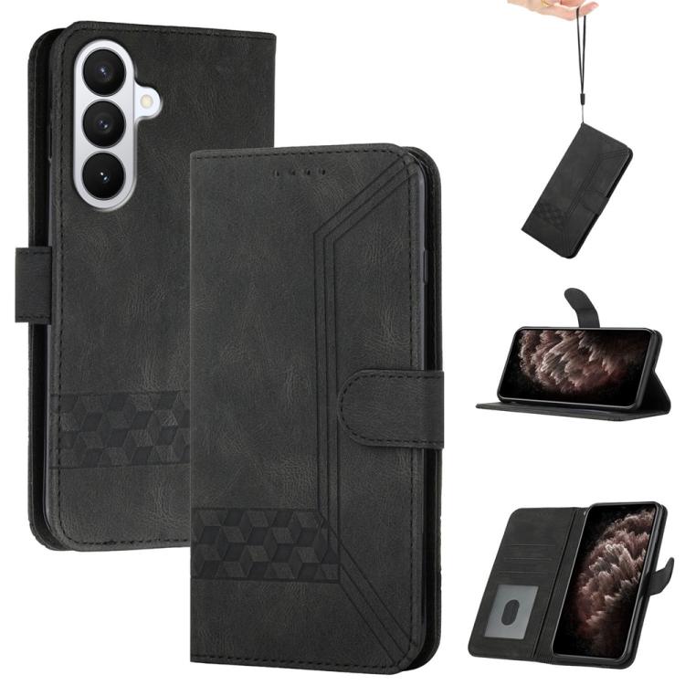 For Samsung Galaxy S26 5G Cubic Skin Feel Flip Leather Phone Case(Black)