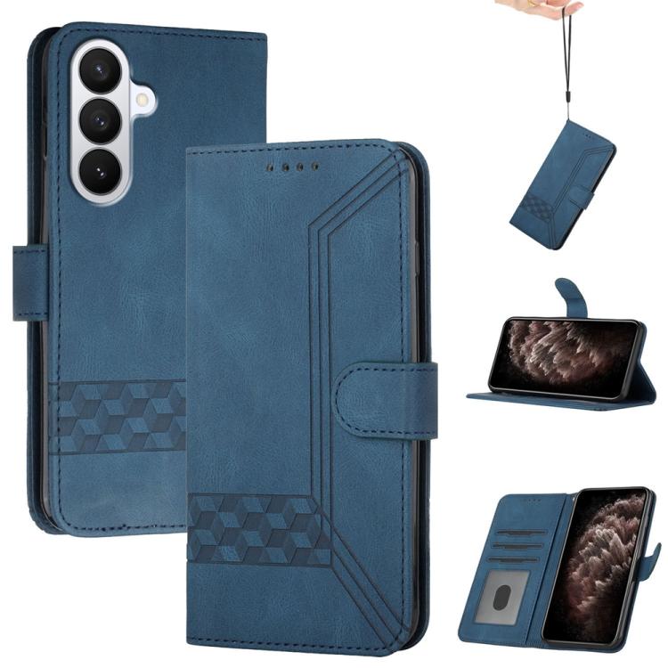 For Samsung Galaxy S26 5G Cubic Skin Feel Flip Leather Phone Case(Blue)