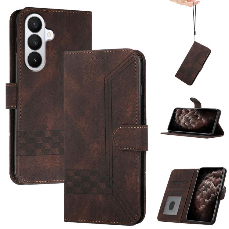 For Samsung Galaxy S26 5G Cubic Skin Feel Flip Leather Phone Case(Brown)