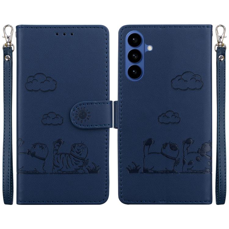 For Samsung Galaxy S26 5G Cute Cats RFID Leather Phone Case(Blue)