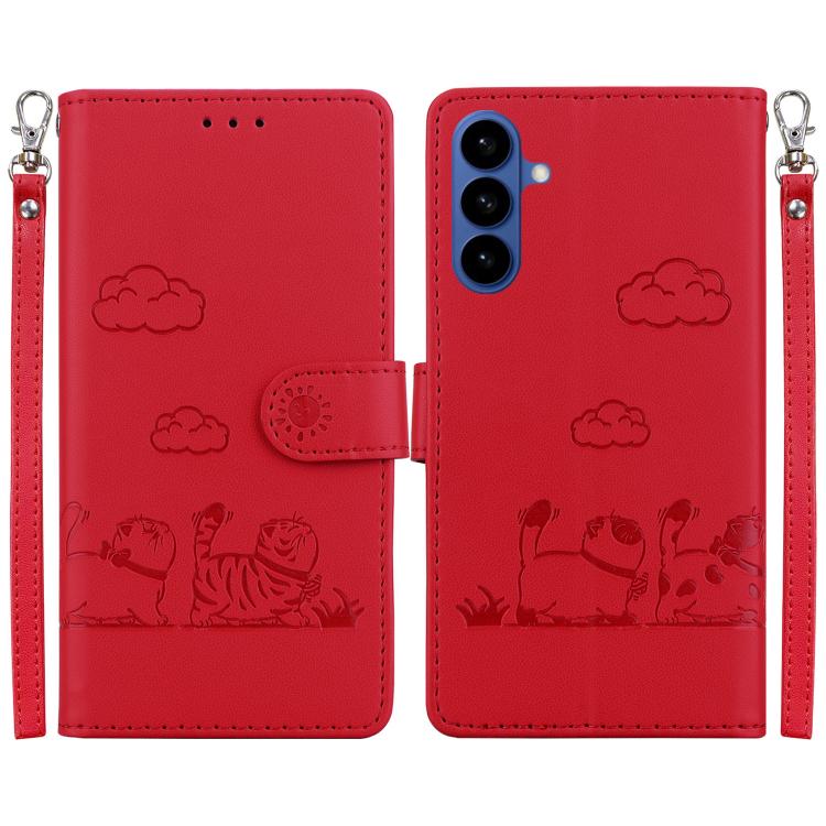 For Samsung Galaxy S26 5G Cute Cats RFID Leather Phone Case(Red)