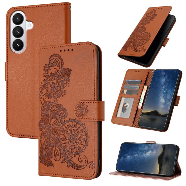 For Samsung Galaxy S26 5G Datura Flower Embossed Flip Leather Phone Case(Brown)