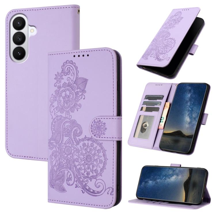 For Samsung Galaxy S26 5G Datura Flower Embossed Flip Leather Phone Case(Purple)