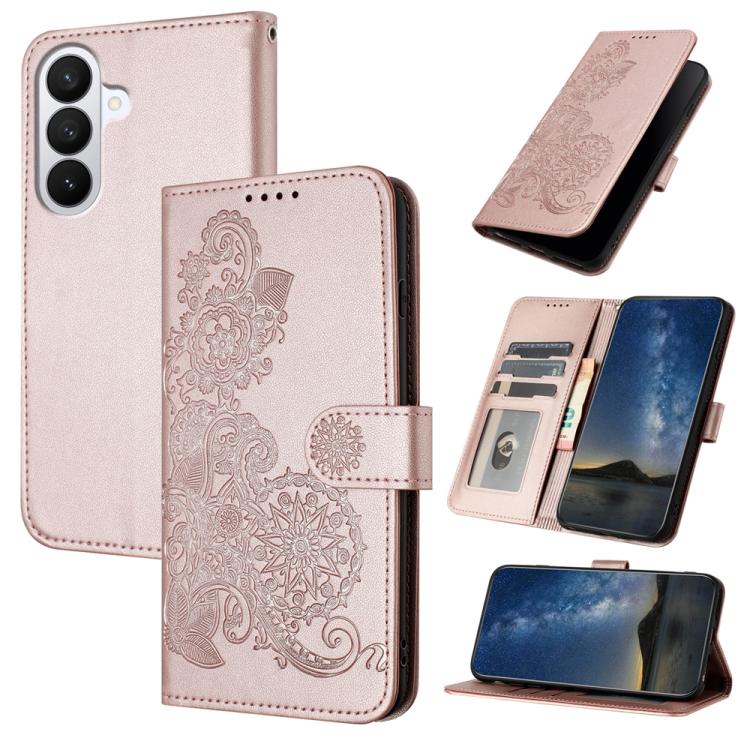 For Samsung Galaxy S26 5G Datura Flower Embossed Flip Leather Phone Case(Rose Gold)