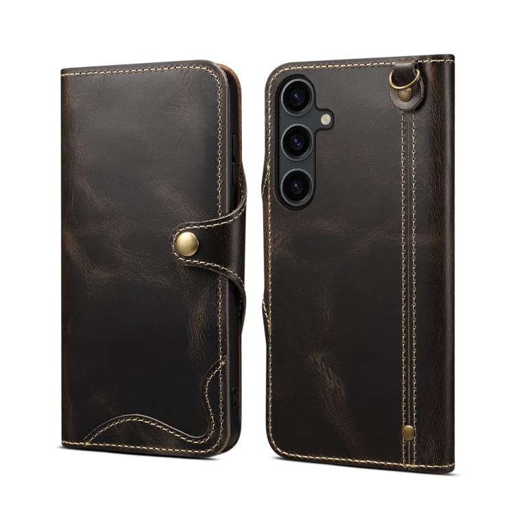 For Samsung Galaxy S26 5G Denior B01 Oil Wax Cowhide Magnetic Button Genuine Leather Case(Black)