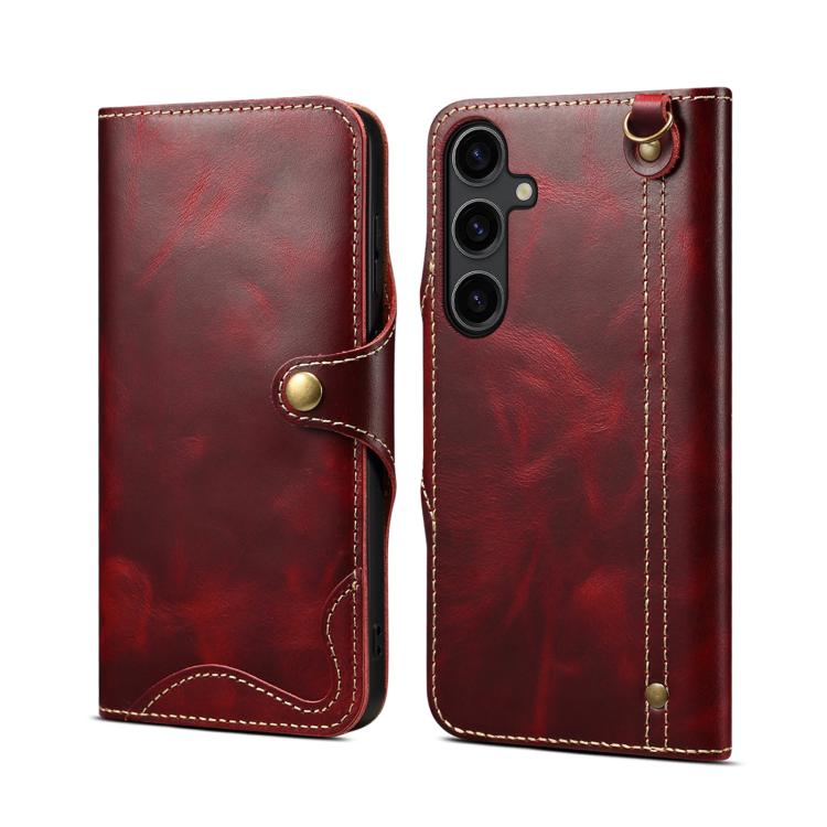 For Samsung Galaxy S26 5G Denior B01 Oil Wax Cowhide Magnetic Button Genuine Leather Case(Red)
