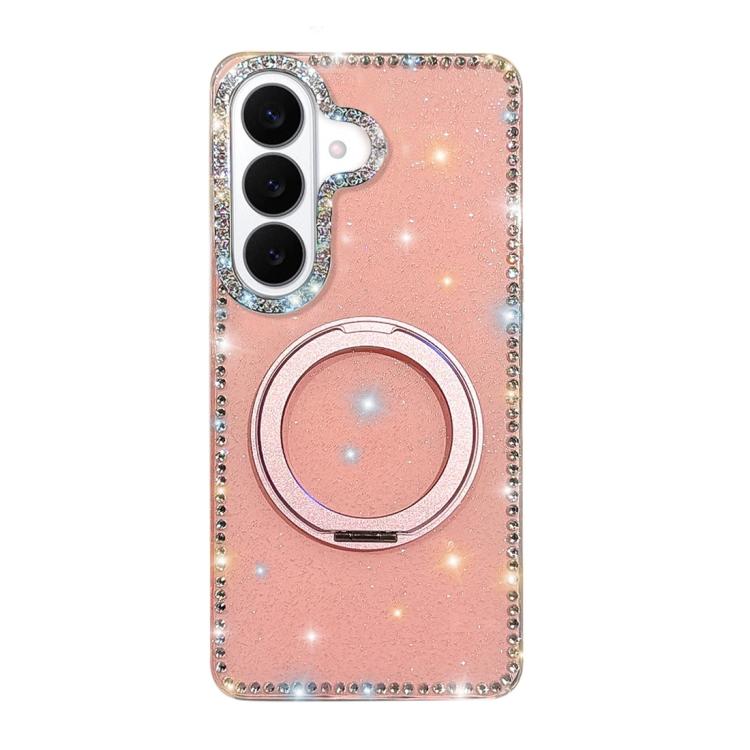 For Samsung Galaxy S26 5G Diamond IMD 360 Rotation Magnetic Metal Holder Phone Case(Glitter Light Pink)