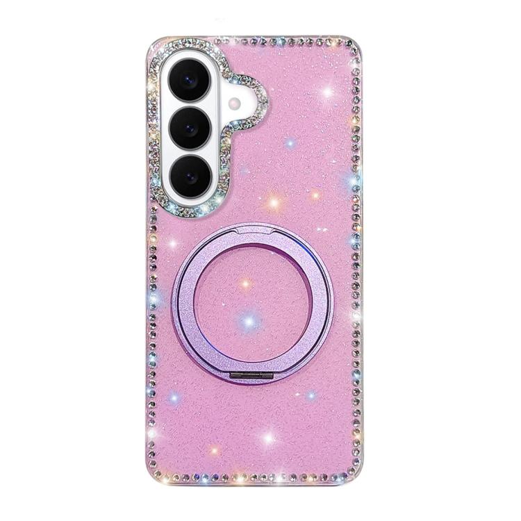 For Samsung Galaxy S26 5G Diamond IMD 360 Rotation Magnetic Metal Holder Phone Case(Glitter Light Purple)