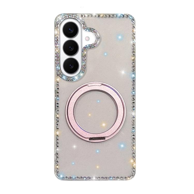 For Samsung Galaxy S26 5G Diamond IMD 360 Rotation Magnetic Metal Holder Phone Case(Glitter Transparent)