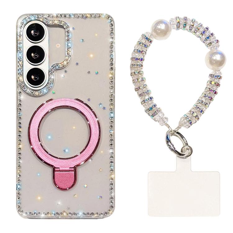 For Samsung Galaxy S26 5G Double-Sided IMD Rhinestone Magnetic Holder Shockproof Phone Case With Bracelet(Glitter Little Star)