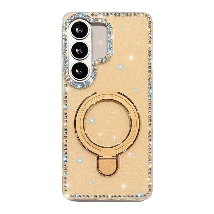 For Samsung Galaxy S26 5G Double-Sided IMD Rhinestone Magnetic Holder Shockproof Phone Case(Glitter Light Yellow)