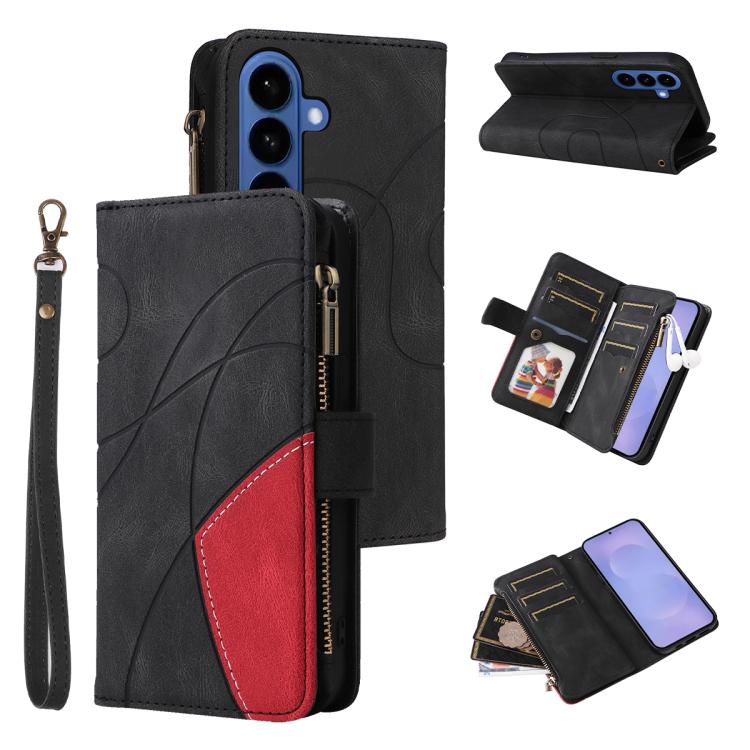 For Samsung Galaxy S26 5G Dual-color 9 Card Slots Zipper Wallet Leather Phone Case(Black)
