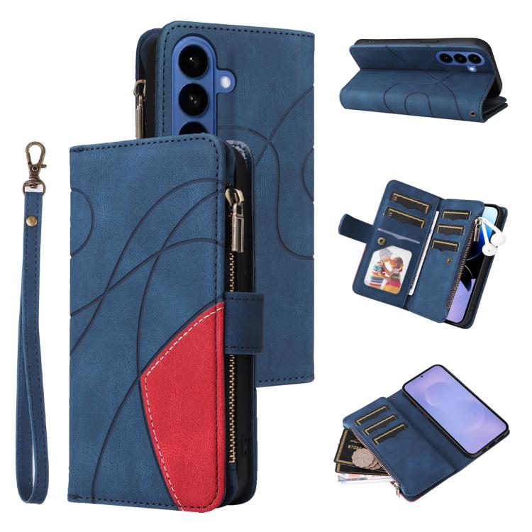 For Samsung Galaxy S26 5G Dual-color 9 Card Slots Zipper Wallet Leather Phone Case(Blue)