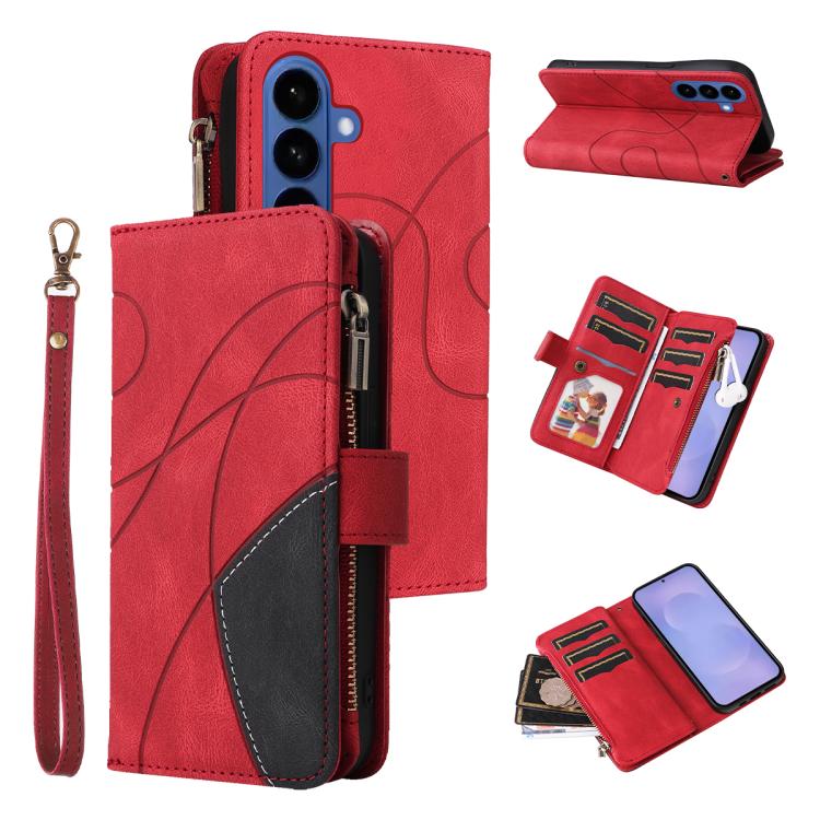 For Samsung Galaxy S26 5G Dual-color 9 Card Slots Zipper Wallet Leather Phone Case(Red)